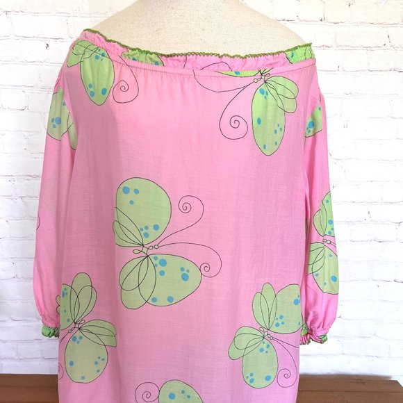 70's Cover Up - Pink with Butterflies - Size - Medium Bathing Suit Cover Up - Picture 1 of 9